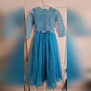 GIRLS SIZE 10-12 Blue Lace and Layered Tulle Dress
